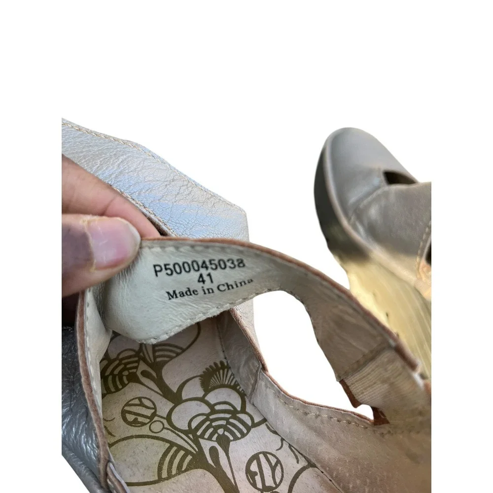 Fly London Yogo Crossover Leather Shoes Wedge Lagenlook Boho Silver, Size 41‎